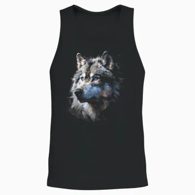 Alpha Wolf Dark Fantasy Art Graphic Blue Eyes Wolf Lovers T-Shirt, Black Unisex Tank Top - Black