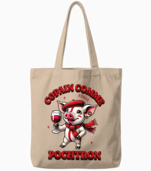 Feria Copain Comme Pochtron Bayonne Dax Basque Humor & Party Tote Bags in Natural
