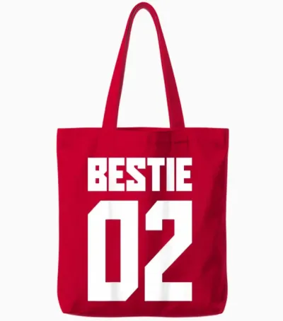 Bestie 01 Bestie 02 Bestie Squad Matching Bff Friend Crew T-Shirt, Black, S Tote Bags - Red