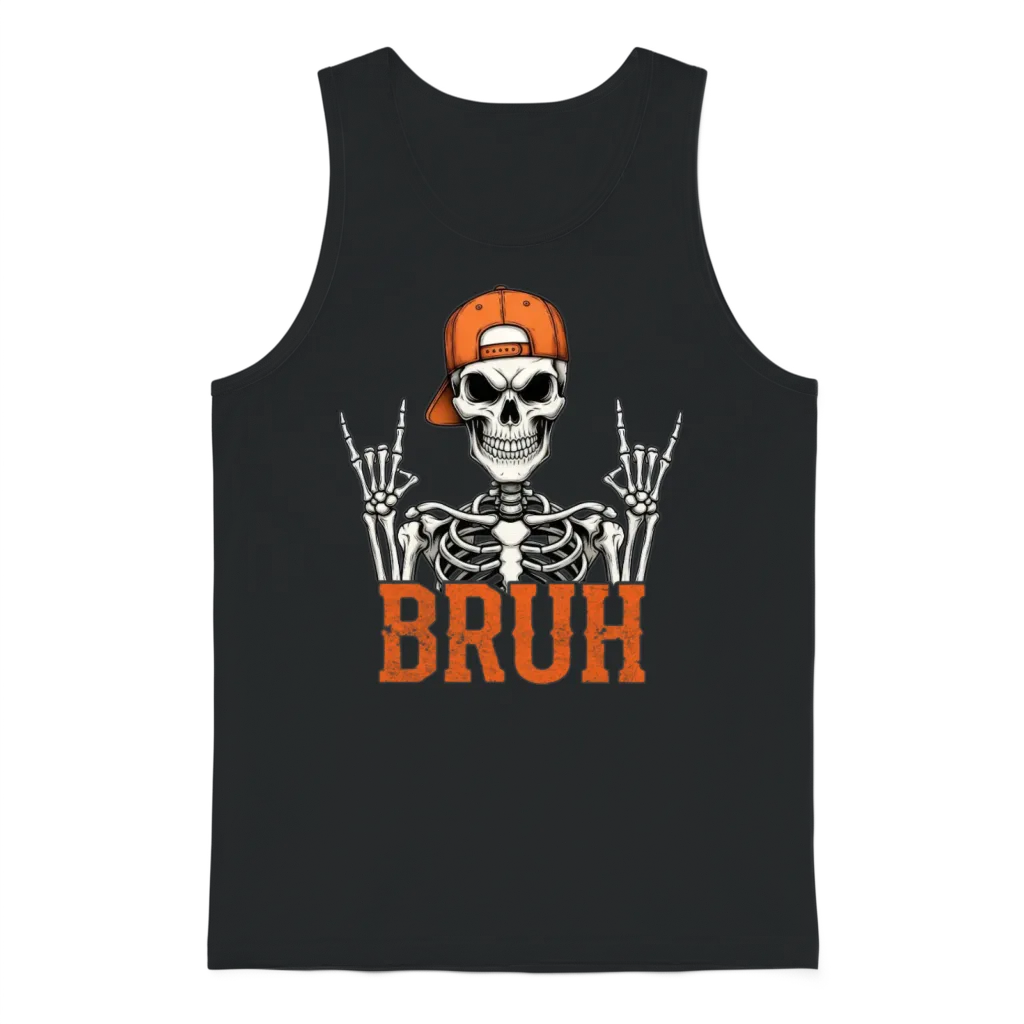 Bruh Skeleton Rock on Halloween Rocker Men Boys Unisex Tank Top - Black