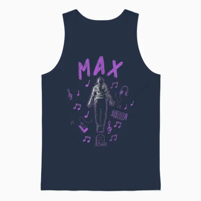 Stranger Things 4 Max Painted Music Notes Unisex Tank Top - Navy