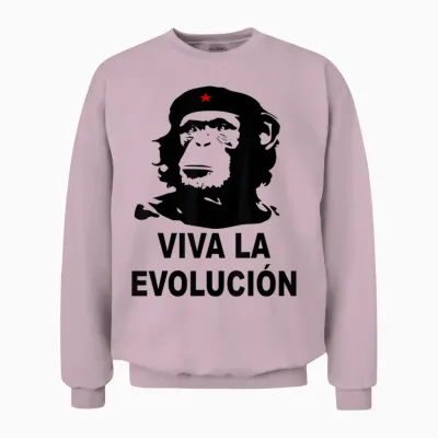 Che Guevara Schimpanse Viva La Evolucion Evolution T-Shirt Für Damen Und Herren, Klassische Passform, Kurzarm, V-Ausschnitt, Blau Mit Affen-Design, Größe S Unisex Sweatshirt - Light Pink