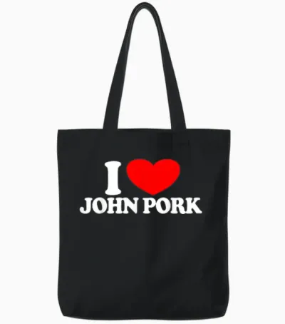 I Love John Pork Red Heart John Pork Meme John Pork T-Shirt, Black Tote Bags - Black