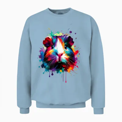 Colourful Splash Art Guinea Pig Lovers Guinea Pig T-Shirt, Black Unisex Sweatshirt - Light Blue