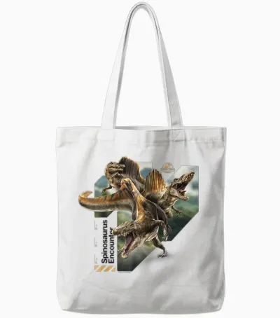 Jurassic World Rebirth Spinosaurus Hunting T-Shirt, Black, S Tote Bags - White