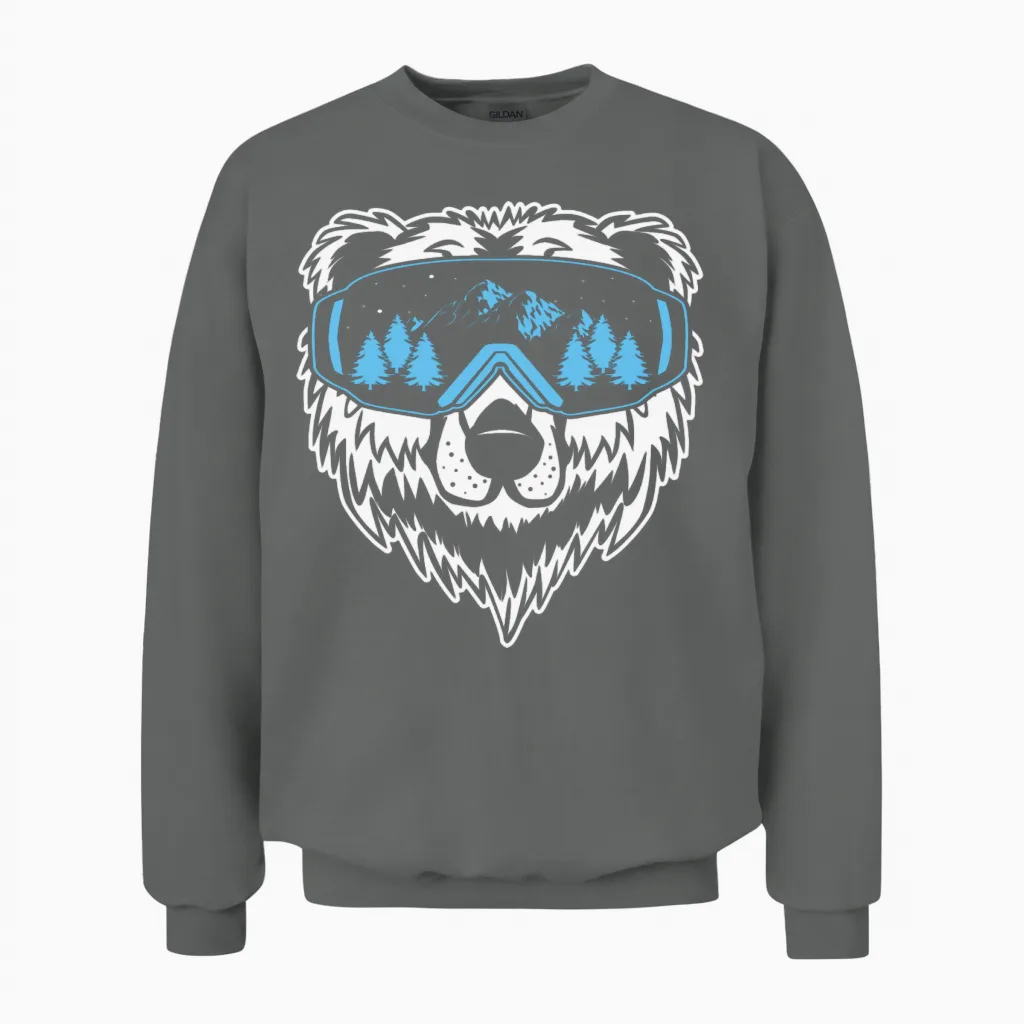 Funny Ski Bear, Ski Mask Funny Ski, Ski, Skiing Unisex Sweatshirt in Graphite Heather