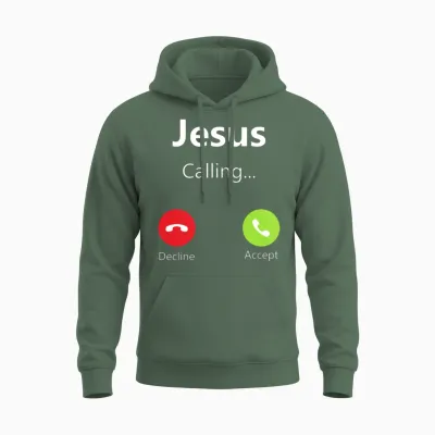 Jesus Calling Incoming Phone Call for Christian Unisex Hoodie - Military Green