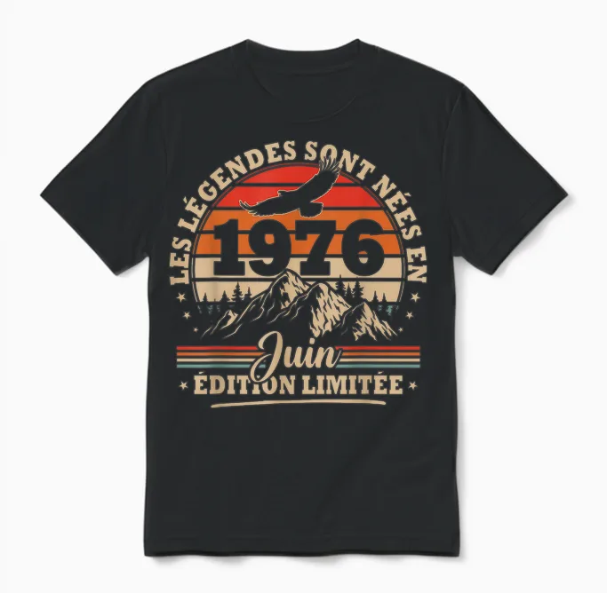 Vintage Anniversaire 50 Ans Cadeau Pour Né En Juin 1976 Unisex T-Shirt in Black