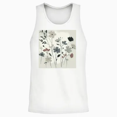 Minimal Floral Design Unisex Tank Top - White