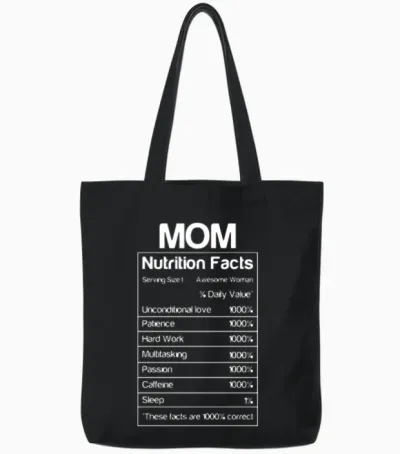 Thanksgiving Christmas Funny Mom Nutrition Facts Tote Bags - Black
