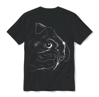 Pug Face Pug Dog Silhouette Cute Pug Lineart Mops Unisex T-Shirt - Black