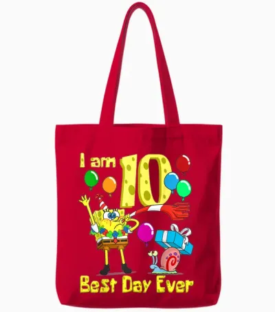 Mademark X Spongebob Squarepants - Spongebob I Am 10 Years Old Birthday Party Tote Bags - Red