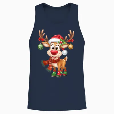 Christmas T-Shirt Reindeer Rudolph Funny Gift T-Shirt, Black Unisex Tank Top - Navy