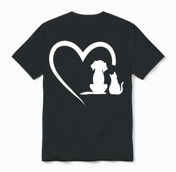 Dog Puppy and Baby Cat Heart - Animal Dog & Cat Heart T-Shirt for Men Women Girls Kids