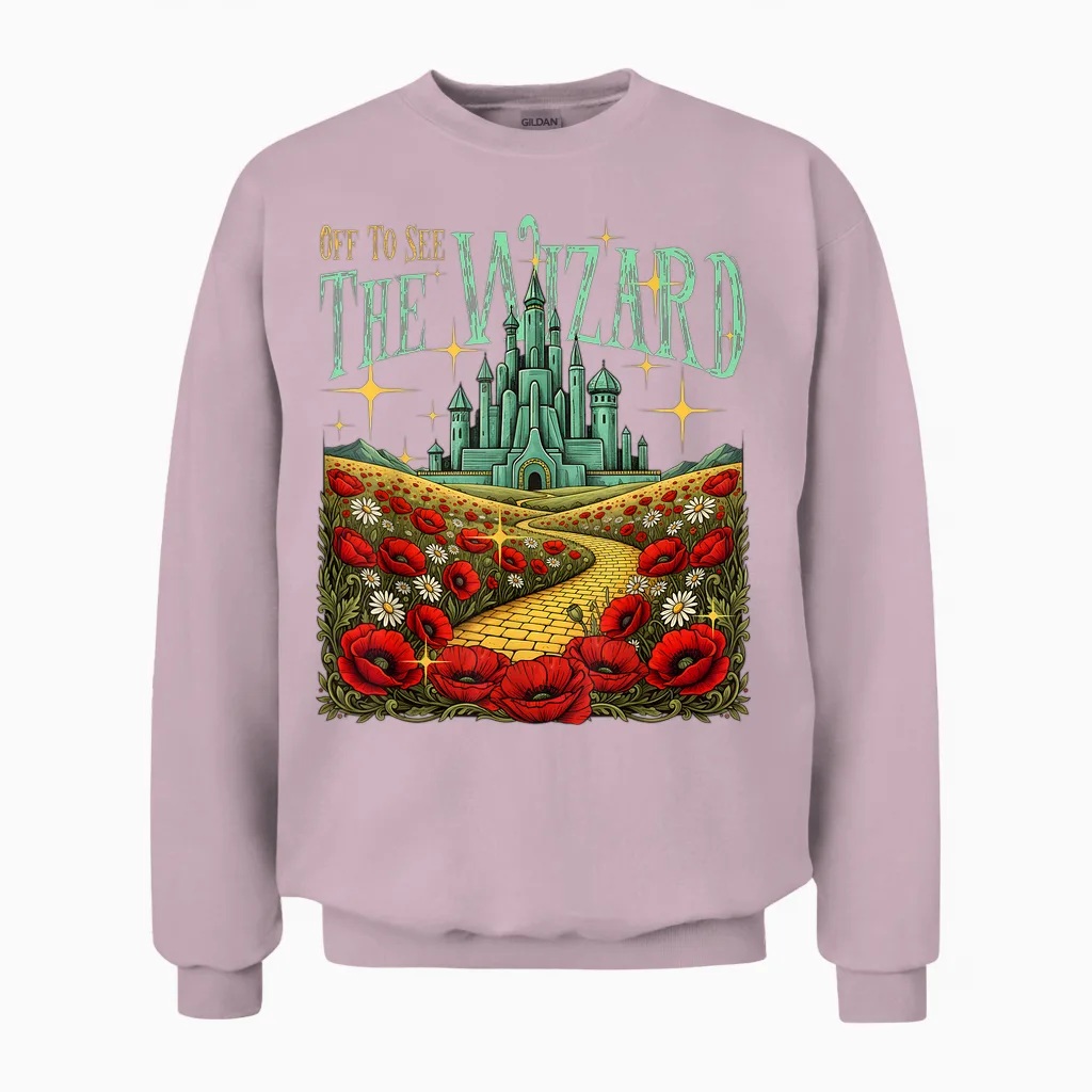 Yellow Brick Road We’re off Wizard Unisex Sweatshirt in Light Pink