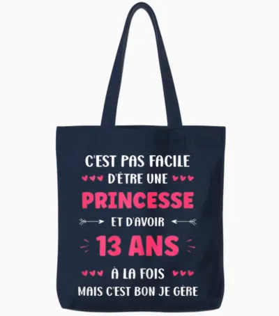 Funny 13 Years Teen Princess Birthday Girl 13 Years T-Shirt, Black, Female X-Small Tote Bags - Navy