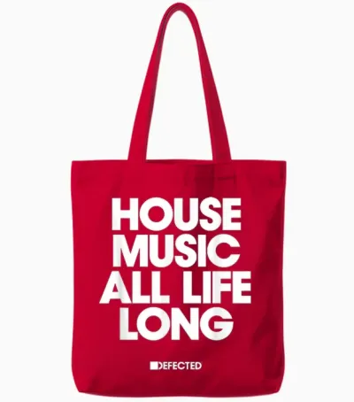 Defected House Music All Life Long White Text Tote Bags - Red