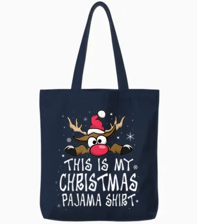 This Is My Christmas Pajama Shirt Funny Christmas Reindeer Tote Bags - Navy