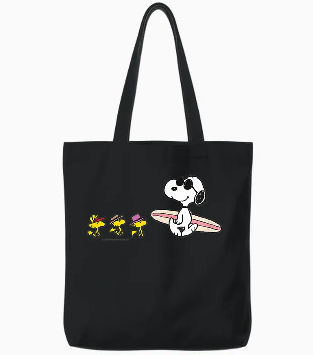 Peanuts - Snoopy Woodstock Surfboard Tote Bags in Black