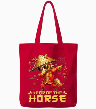 Chinese New Year 2026 Year of the Horse Happy New Year Tote Bags - Red