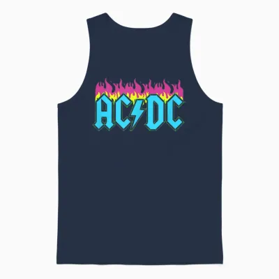 Official Ac/dc Rock Music Band Neon Flames Logo Unisex Tank Top - Navy