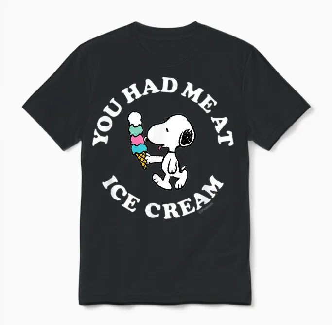 Peanuts - Snoopy You Had Me at Ice Cream Unisex T-Shirt in Black