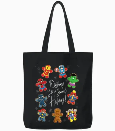 Marvel Avengers Christmas Gingerbread Wishing Sweet Holiday Tote Bags - Black