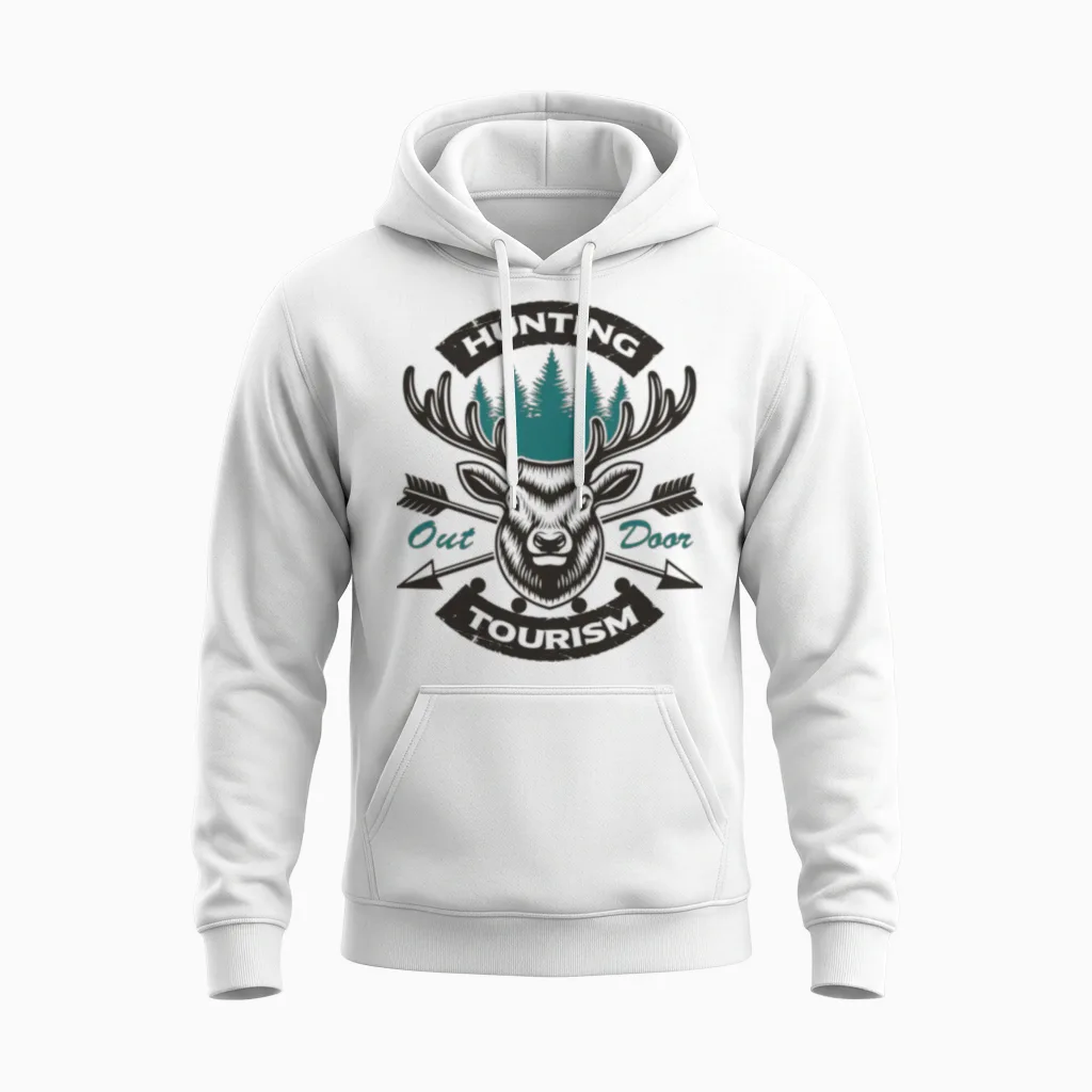 T-Shirt-Gift-Tee-'deer Hunting Out Door Tourism' Unisex Hoodie in White