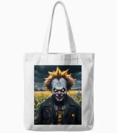 Evil Clown a Cornfield Dark Monster Horror Scary Scary Scary T-Shirt, Black, S Tote Bags - White