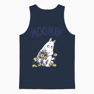 Kids Moomin Moomintroll Flowers Kids T-Shirt, White, 2 Unisex Tank Top - Navy