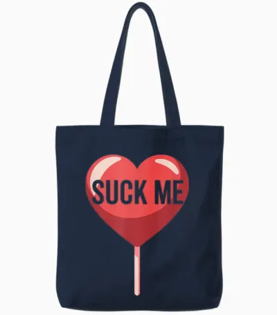 Suck Me Valentine T-Shirt, Black, S Tote Bags - Navy