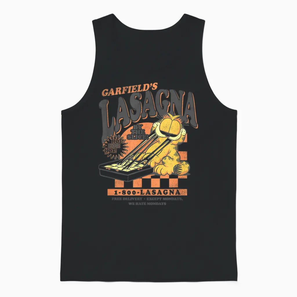 Garfield Vintage by the Slice Garfield's Lasagna Unisex Tank Top in Black