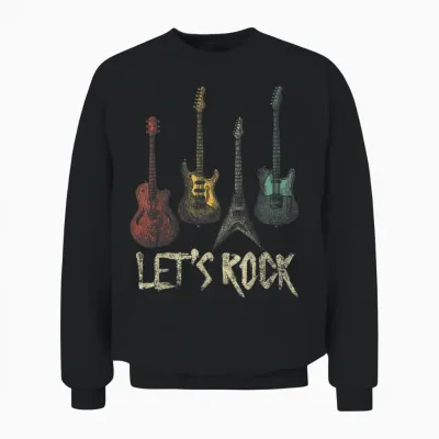 Lets Rock Rock N Roll Guitar Retro Gift Men Women Unisex Sweatshirt - Black