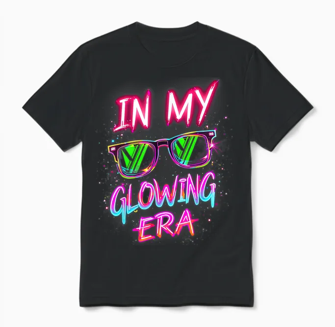 In My Glowing Era Groovy Colorful Bright Unisex T-Shirt in Black