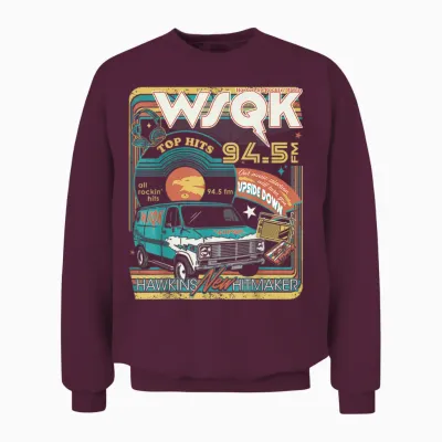 Stranger Things Season 5 Wsqk Hawkins New Hitmaker Retro Unisex Sweatshirt - Maroon