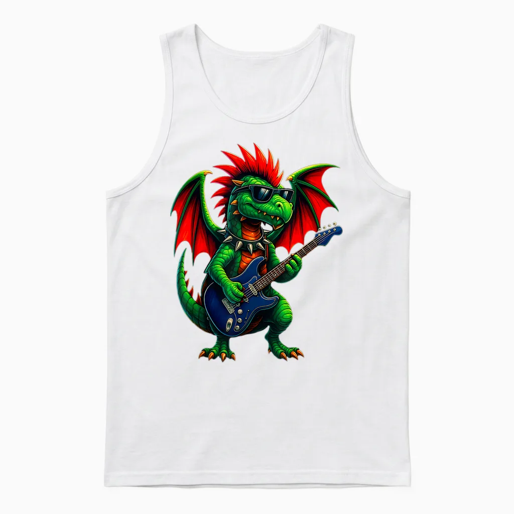 Dragon Punk Rock Funny Guitar Band Kids Boys Girls Unisex Tank Top in White
