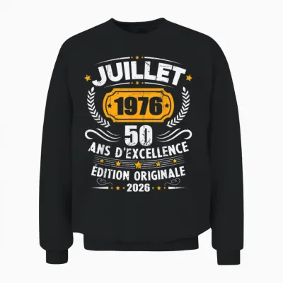Vintage Juillet 1976 Cadeau Anniversaire 50 Ans Hommes Unisex Sweatshirt - Black
