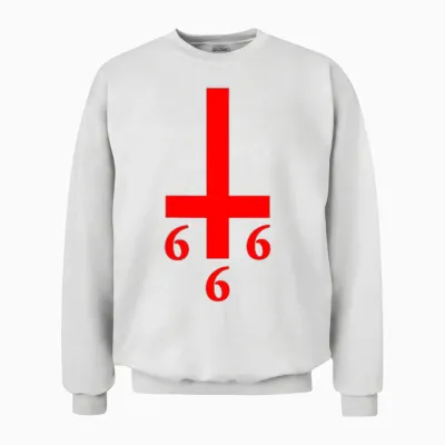 Umgedrehtes Kreuz 666 Satan Luzifer Antichrist Atheist Unisex Sweatshirt - White