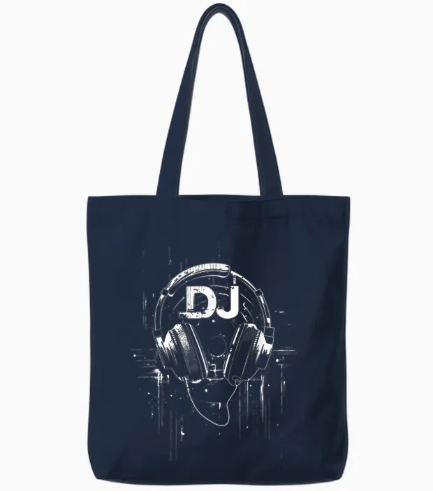 Dj T-Shirt Headphones, Black, S Tote Bags in Navy