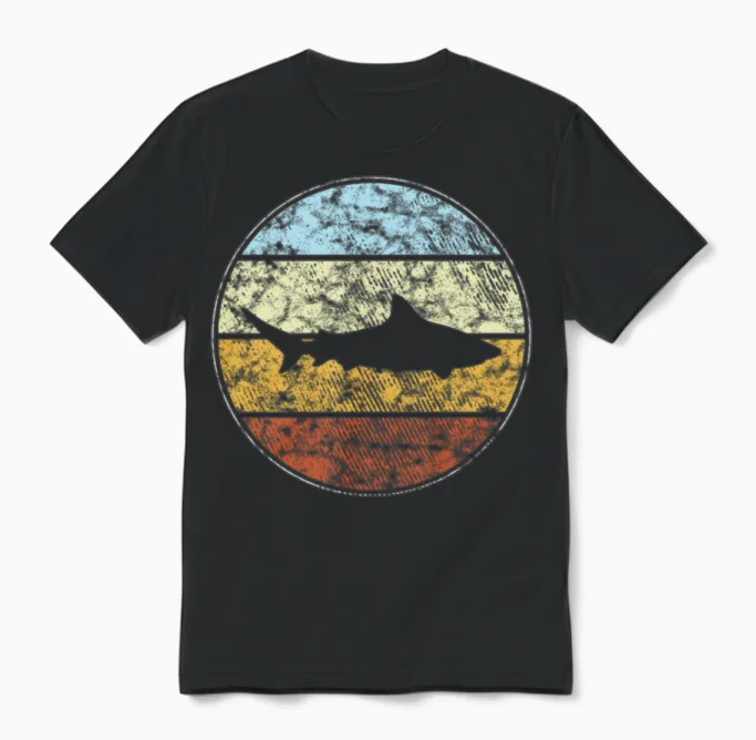 Shark Retro Unisex T-Shirt in Black