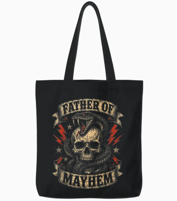 Father's Day Father of Mayhem Funny Dad Matching Family Tote Bags in Black