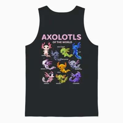 Axolotl Kawaii Shirt Axolotls of the World Axolotl Animals T-Shirt, Black, S Unisex Tank Top - Black