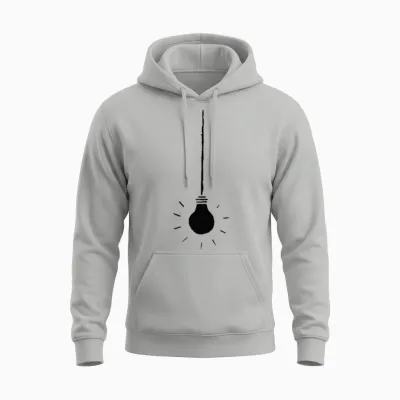 Hand Cut Linocut Hanging Light Bulb Minimalist Gra Unisex Hoodie - Ash