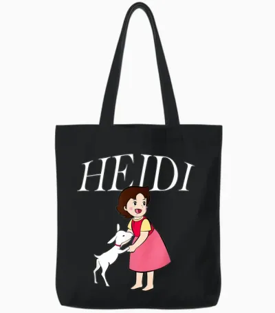 Heidi with Goat Cute Cartoon Tv Series with Logo T-Shirt, Black Tote Bags - Black