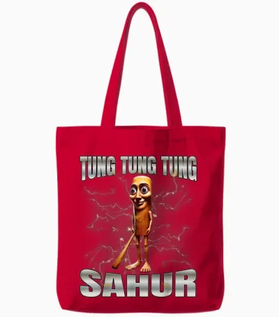 Tung Sahur T-Shirt, Black, S Tote Bags - Red