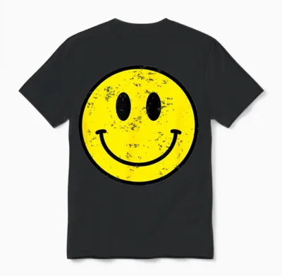 Retro 70s 80s Happy Face Yellow Smile Face Funny Vintage T-Shirt, Black Unisex T-Shirt - Black