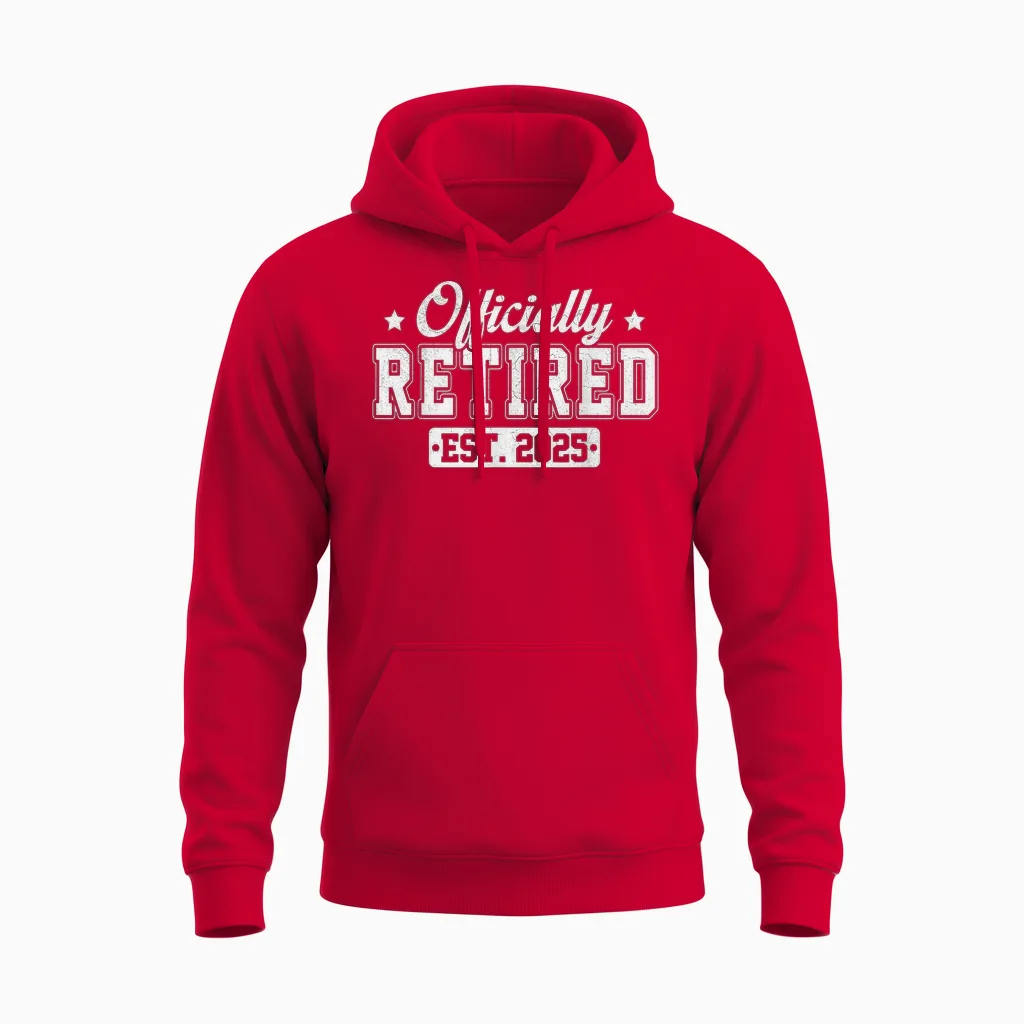 Vintage Officially Retired 2025 Funny Retirement 2025 Humor Unisex Hoodie in Red