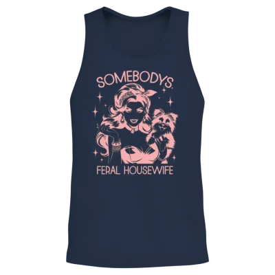 Somebodys Feral Retro Housewife Puppy Unisex Tank Top - Navy