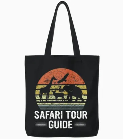 Safari Tour Guide Retro Tote Bags - Black