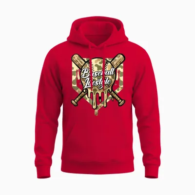 Baseball Life Lifestyle Home Plate Camo Ice Cream Drip Unisex Hoodie - Red